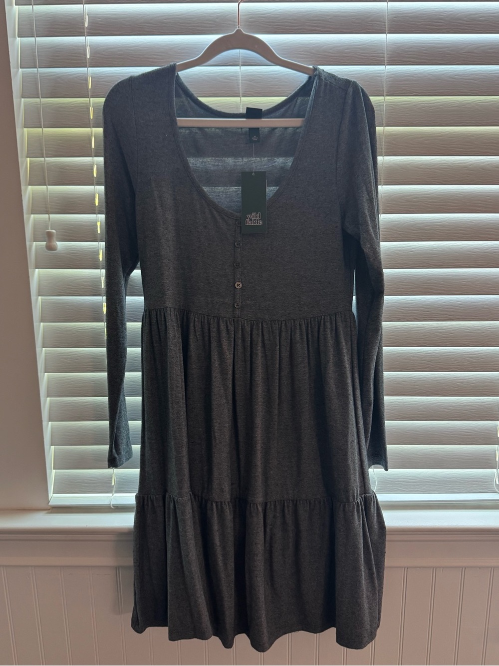 NWT wild fable Long-Sleeve Tiered Scoop Dress in Dark Gray